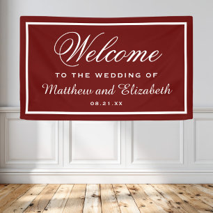 Personalised Red and White Wedding Welcome Banner