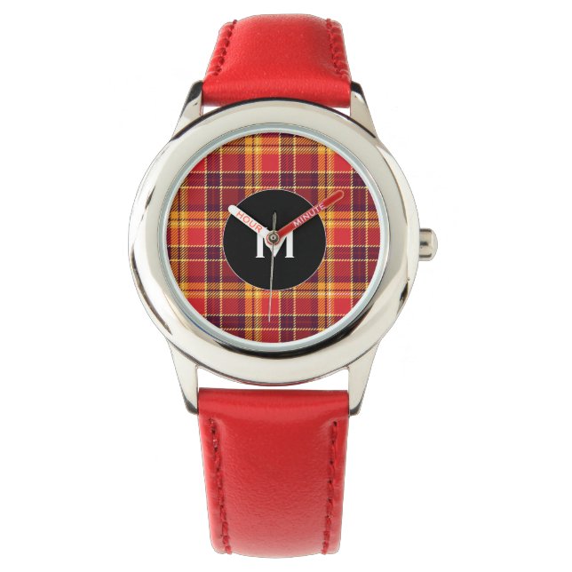 Personalised Red and yellow Plaid design Watch (Front)