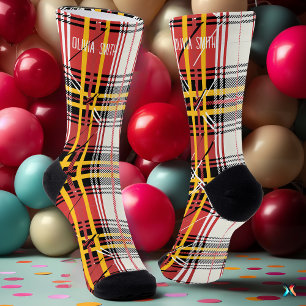 Personalised Red and Yellow Tartan Plaid Custom Socks
