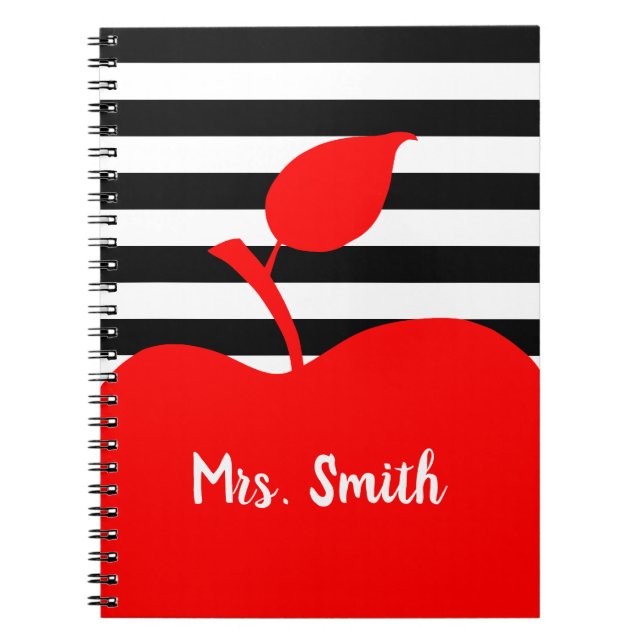 Personalised Red Apple Black and White Stripes Notebook (Front)