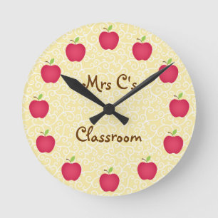 Personalised Red Apple Classroom Round Clock