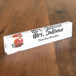 Personalised Red Apple Kindergarten Teacher School Nameplate