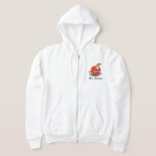 Personalised Red Apple Kindergarten Teacher Zip Up Hoodie
