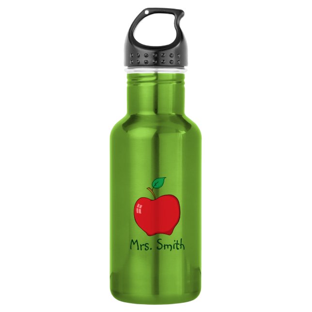 Personalised Red Apple Teacher 532 Ml Water Bottle (Front)