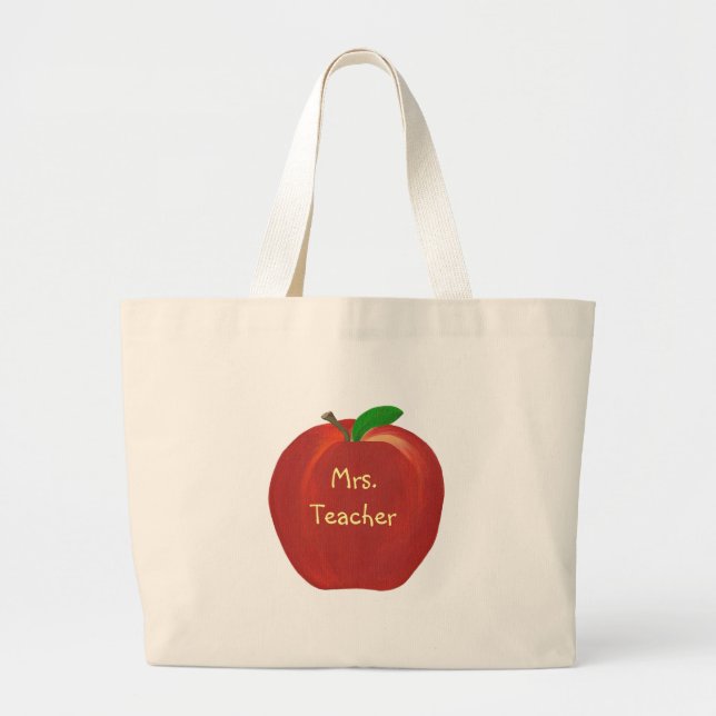 Personalised Red Apple, Teacher, canvas bags (Front)