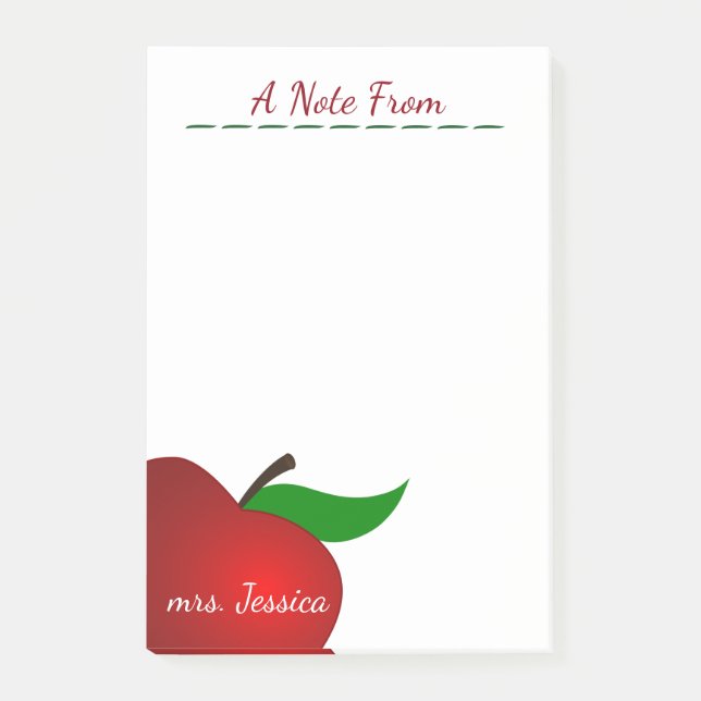 Personalised Red Apple Teacher Post-it Notes (Front)