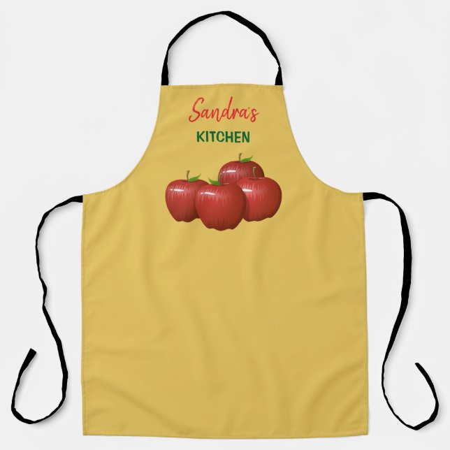 Personalised Red Apple Themed Kitchen Apron (Front)