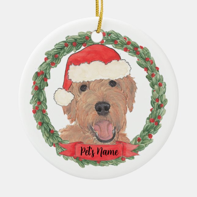 Personalised Red Apricot Golden Doodle Ceramic Tree Decoration (Front)