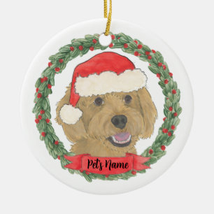 Personalised red apricot golden doodle ceramic tree decoration