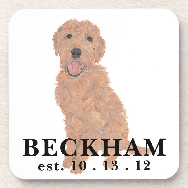 Personalised Red Apricot Golden Doodle Coaster (Front)