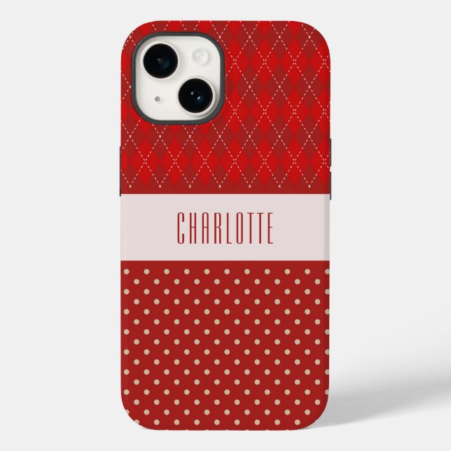 Personalised Red Argyles and Polka Dots Phone Case (Back)