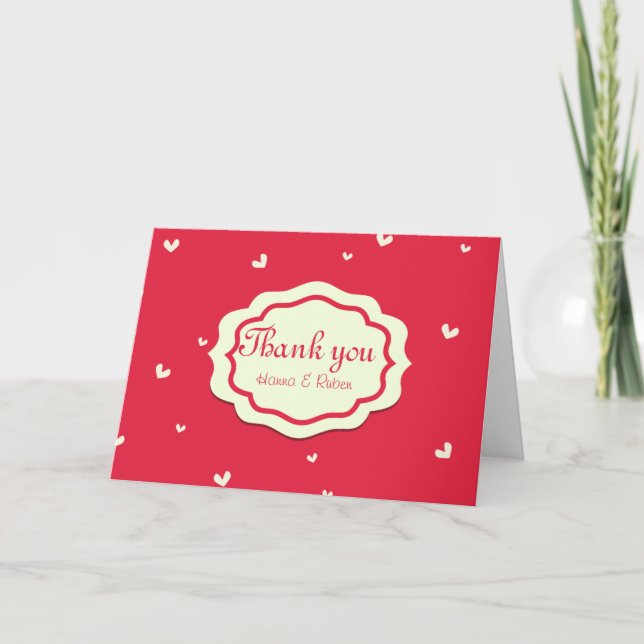 Personalised Red Background with Little Hearts Thank You Card (Front)