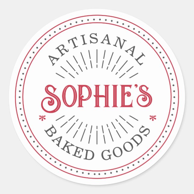 Personalised Red Baked Goods Logo Food Label (Front)