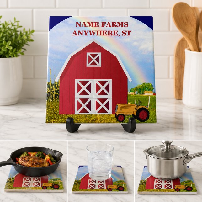 Personalised Red Barn Farm Country Decor Tile (Personalized Red Barn Farm Country Decor Ceramic Tile)
