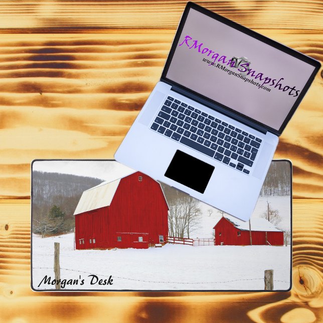 Personalised Red Barns in Snowy Farm Scene Desk Mat (Creator Uploaded)