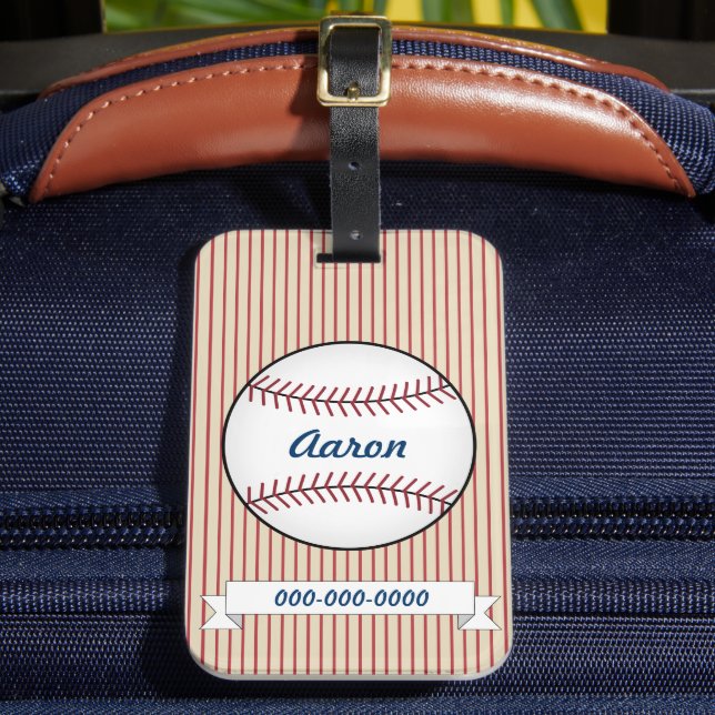 Personalised Red Baseball Luggage Tag (Front Insitu 2)