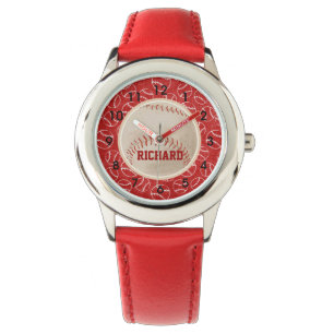 Personalised Red Baseball Pattern with Baseball Watch