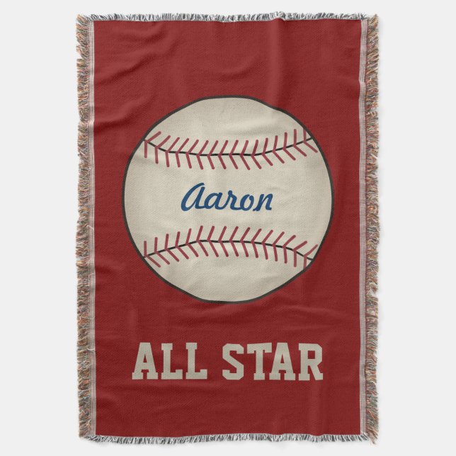 Personalised Red Baseball Sports Blanket Gift (Front Vertical)