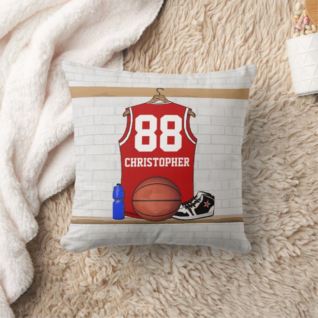 Personalised Red basketball jersey Cushion (Blanket)