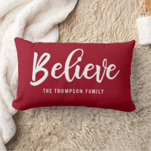 Personalised Red Believe Script Christmas Pillow
