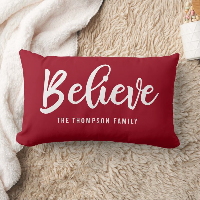 Personalised Red Believe Script Christmas Pillow (Blanket)