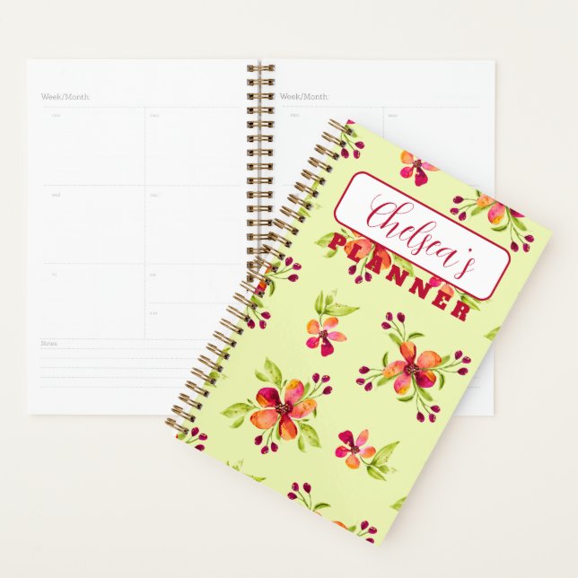 Personalised Red Berry Blooms on Green Planner (Display)