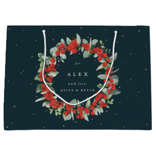 Personalised Red Berry+Eucalyptus Christmas Large Gift Bag
