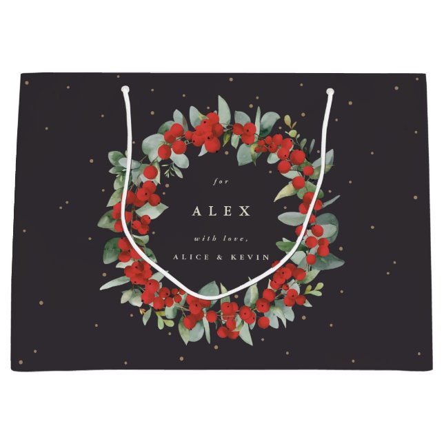 Personalised Red Berry+Eucalyptus Christmas Large Gift Bag (Front)