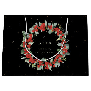 Personalised Red Berry+Eucalyptus Christmas Large Gift Bag