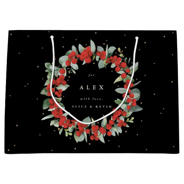 Personalised Red Berry+Eucalyptus Christmas Large Gift Bag (Front)