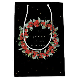 Personalised Red Berry+Eucalyptus Christmas Medium Gift Bag