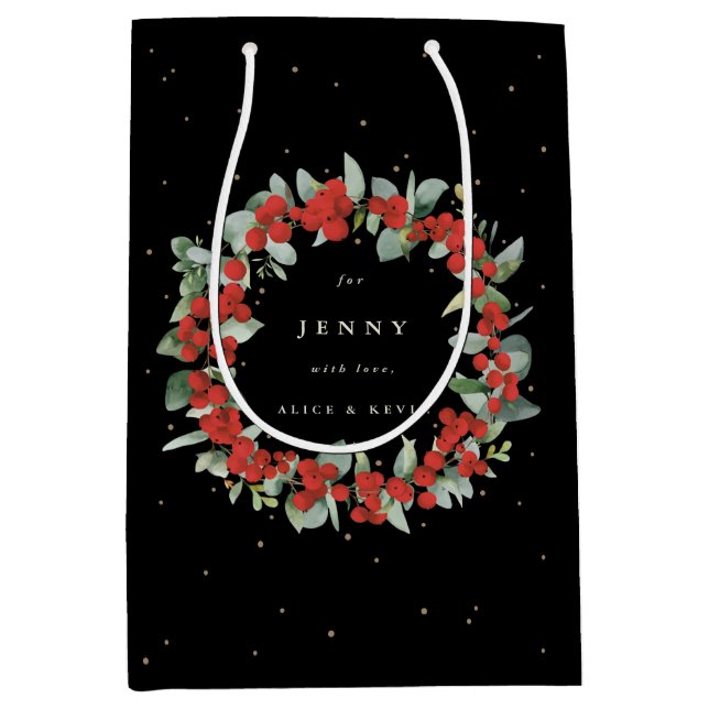 Personalised Red Berry+Eucalyptus Christmas Medium Gift Bag (Front)