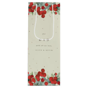 Personalised Red Berry+Eucalyptus Christmas Wine Gift Bag