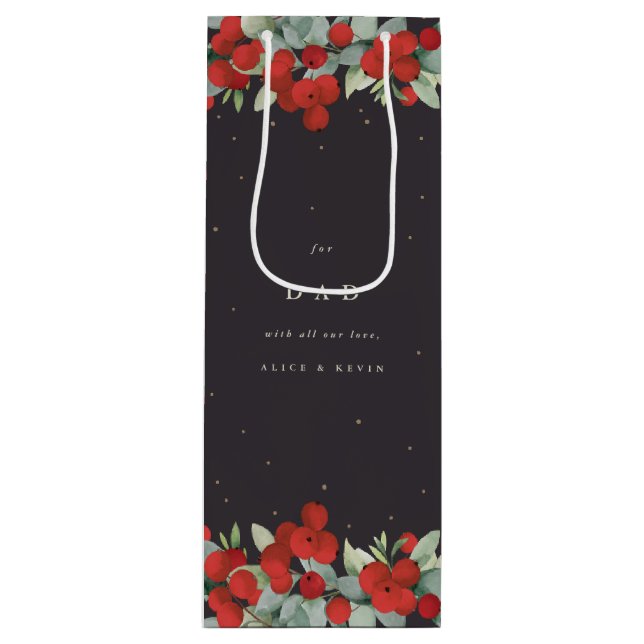 Personalised Red Berry+Eucalyptus Christmas Wine Gift Bag (Front)