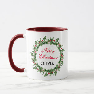 Personalised Red Berry Holly Christmas Mug