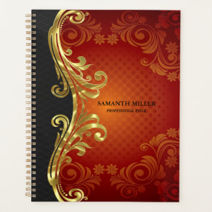 Personalised Red Black And Gold Vintage Swirls Planner