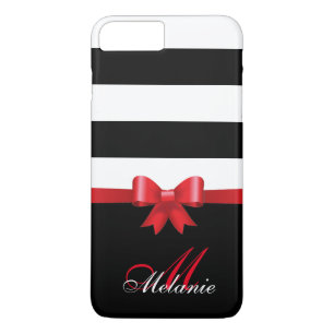 Personalised RED, Black Bold Stripes RED BOW iPhone 8 Plus/7 Plus Case