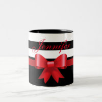 Personalised Red Black Bold Stripes red BOW