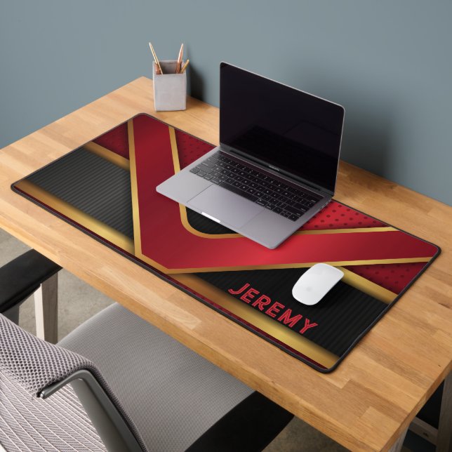 Personalised Red Black Gold Abstract Gaming Desk Mat (Office 2)