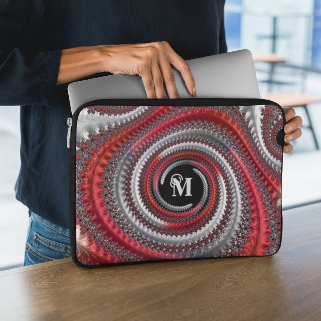 Personalised Red Black Gradient Spiral Fractal Laptop Sleeve (Creator Uploaded)