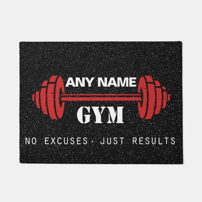 Personalised Red & Black home gym door mat (Front)