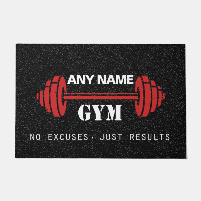 Personalised Red & Black home gym door mat (Front)