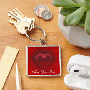 Personalised Red Black Lighted Heart Art Key Ring