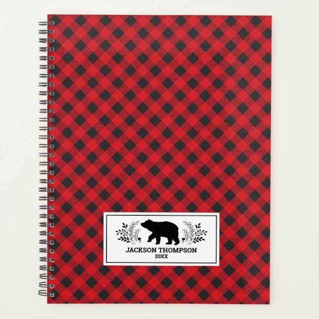 Personalised Red Black Lumberjack Buffalo Plaid Planner (Front)