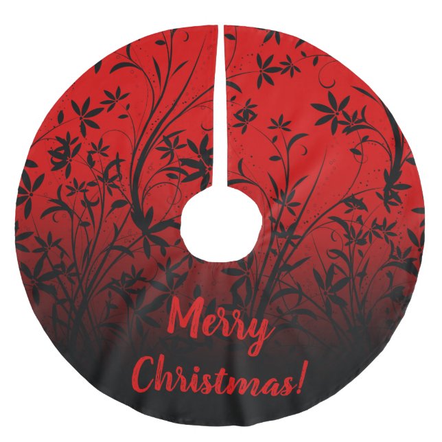 Personalised Red & Black Ombre Floral Brushed Polyester Tree Skirt (Front)