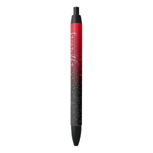 Personalised Red Black Ombre Glitter Ink Pen
