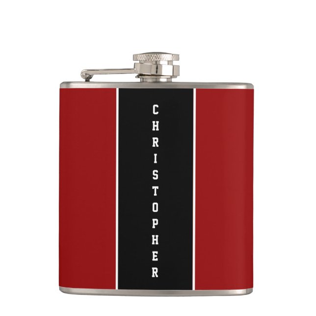 Personalised Red Black Stripe Flask (Front)