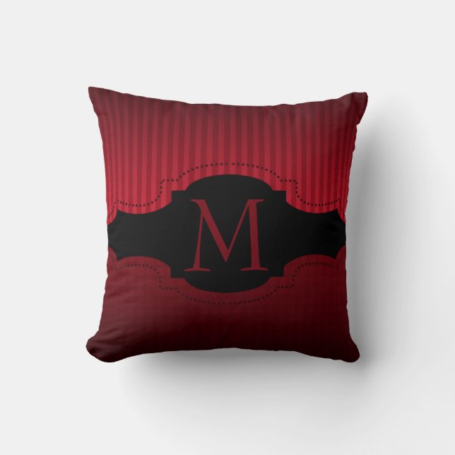Personalised Red Black Stripes Pattern Monogram Cushion (Front)