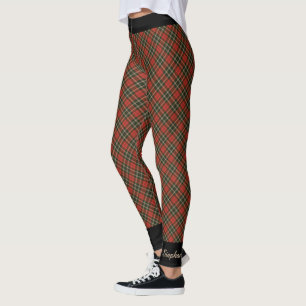 Personalised Red Black Tan Plaid with Black Trim Leggings