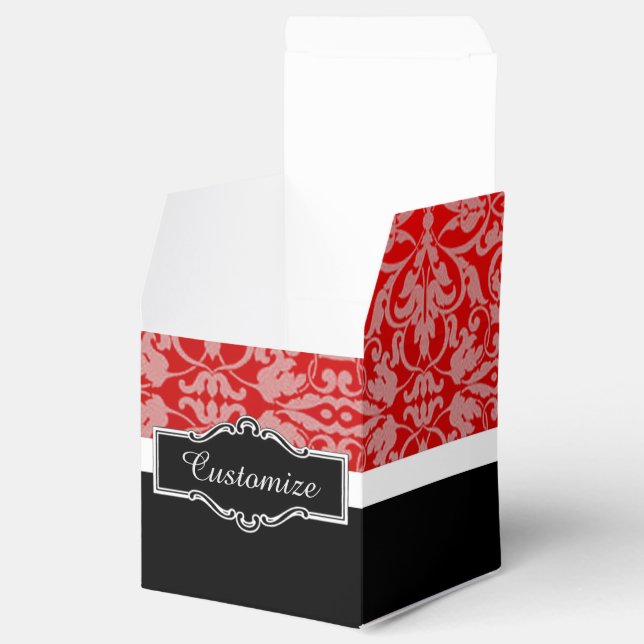 Personalised Red Black & White Damask Favour Box (Opened)